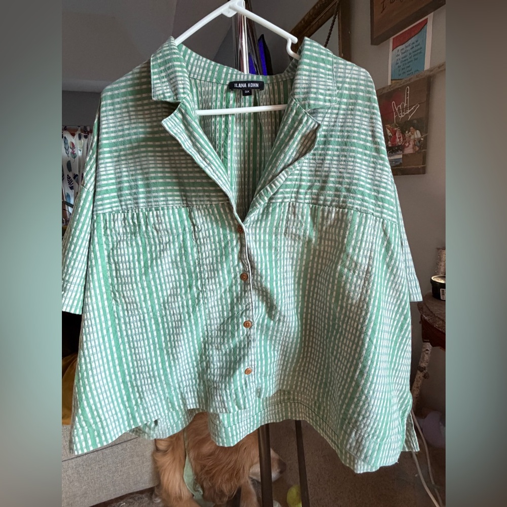 Ilana Kohn Green Dash Striped Button Down Shirt
